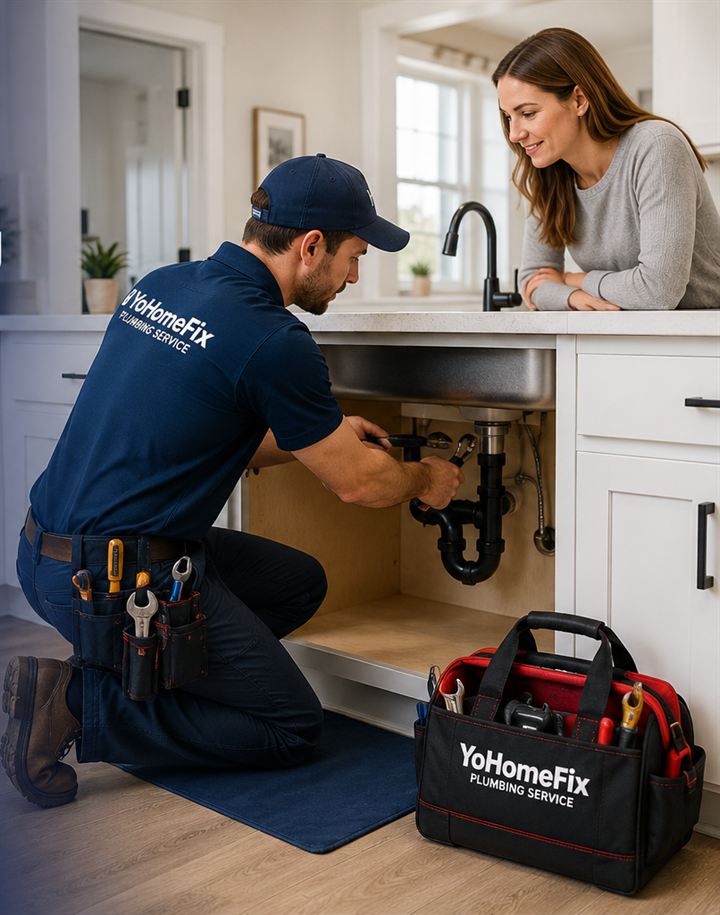 Licensed plumber repairing pipes with professional tools